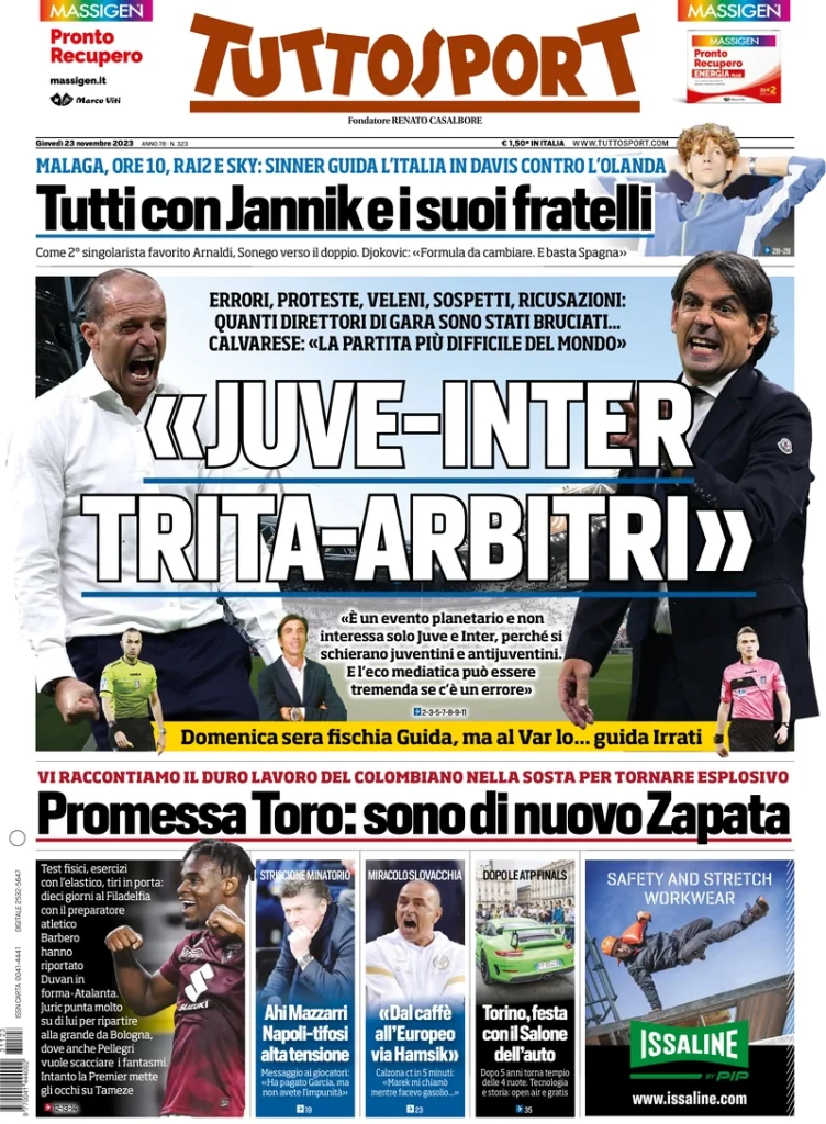 Le Prime Pagine Sportive Nazionali – 23 novembre 29 Tuttosport 8