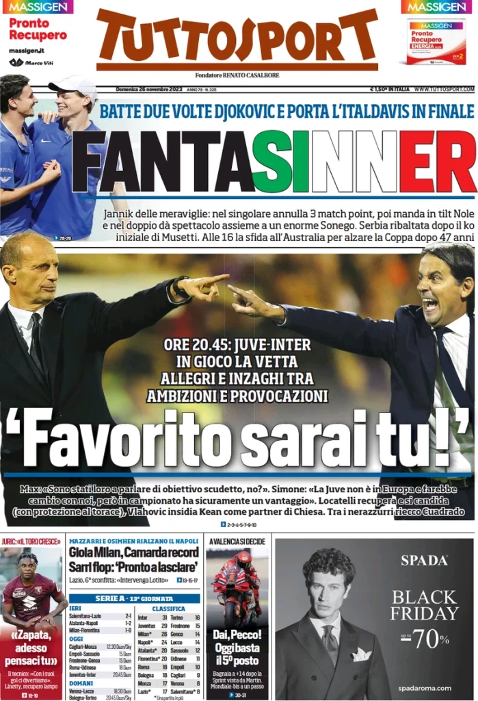 Le Prime Pagine Sportive Nazionali – 26 novembre 29 Tuttosport 9