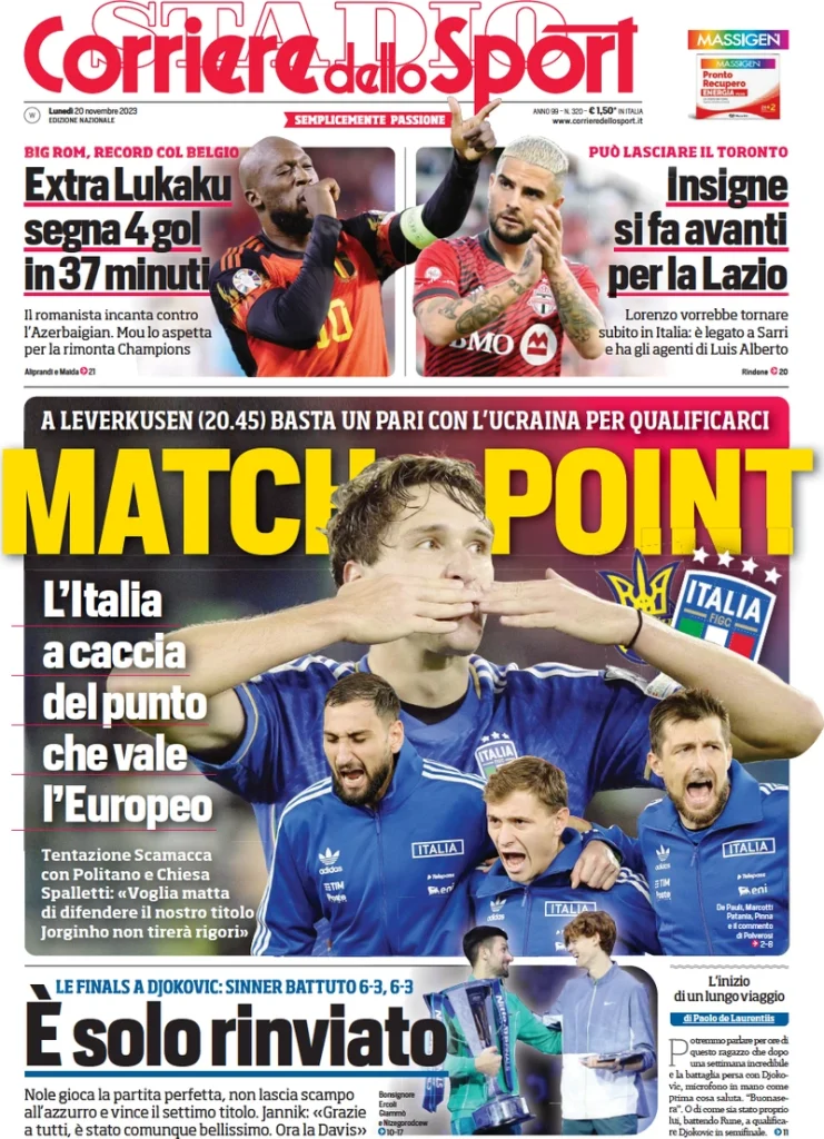 Le Prime Pagine Sportive Nazionali – 20 novembre 28 corriere dello sport 010013154