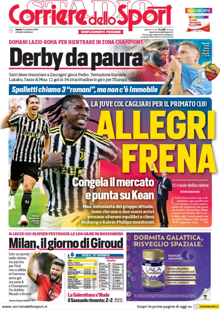 Le Prime Pagine Sportive Nazionali – 11 novembre 28 corriere dello sport 013013022