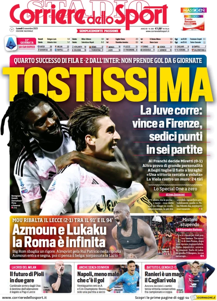 Le Prime Pagine Sportive Nazionali – 6 novembre 28 corriere dello sport 014511972