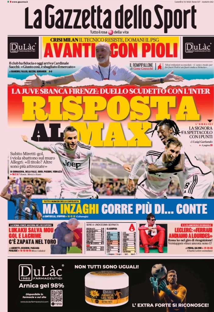 Le Prime Pagine Sportive Nazionali – 6 novembre 27 la gazzetta dello sport 024310077