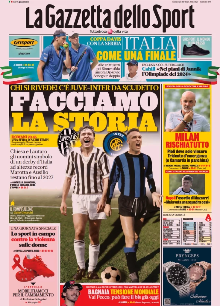 Le Prime Pagine Sportive Nazionali – 25 novembre 27 la gazzetta dello sport 031201218