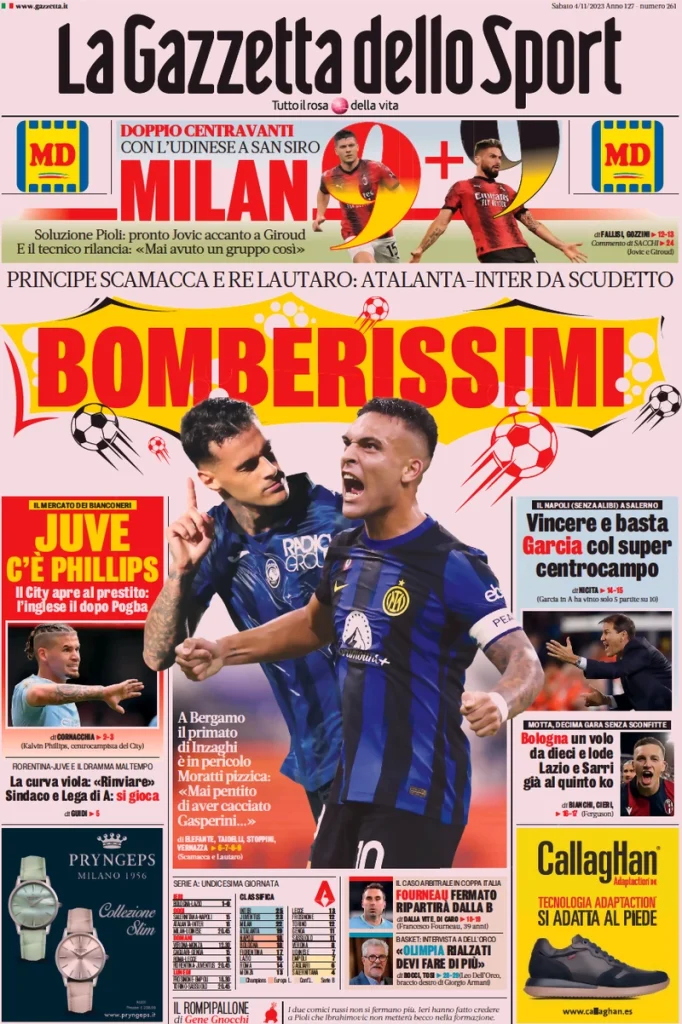 Le Prime Pagine Sportive Nazionali – 4 novembre 27 la gazzetta dello sport 035315773