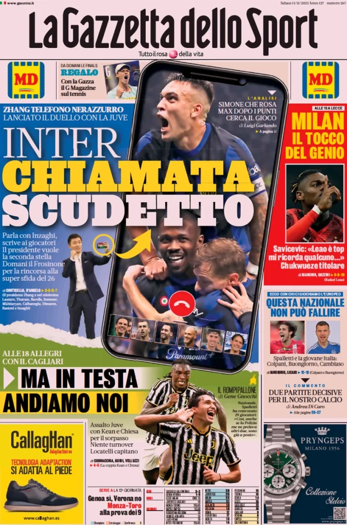 Le Prime Pagine Sportive Nazionali – 11 novembre 27 la gazzetta dello sport 055804659