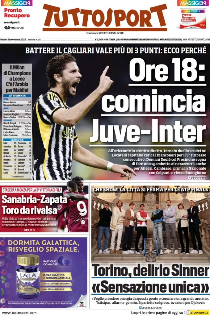 Le Prime Pagine Sportive Nazionali – 11 novembre 29 tuttosport 014805501