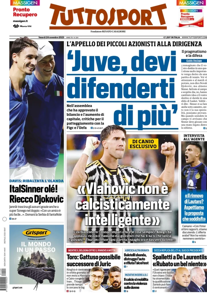 Le Prime Pagine Sportive Nazionali – 24 novembre 28 tuttosport 070636068