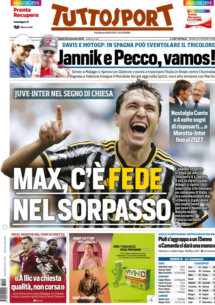 Le Prime Pagine Sportive Nazionali – 25 novembre 29 tuttosport 072135377