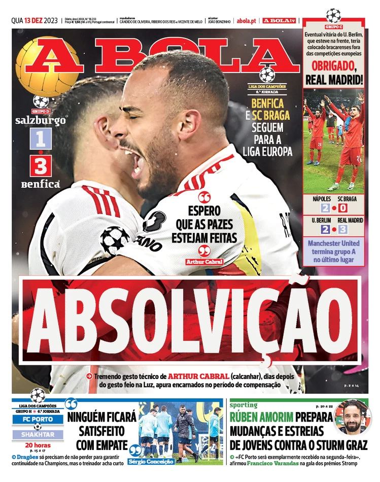 Le Prime Pagine Sportive Internazionali – 13 dicembre 27 A Bola 1