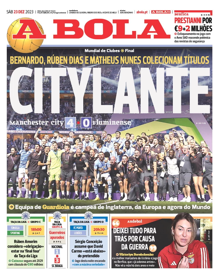 Le Prime Pagine Sportive Internazionali – 23 dicembre 27 A Bola 3