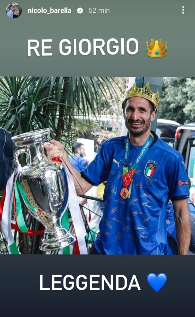 Barella e il messaggio a Chiellini: «Leggenda» 27 Barella 1