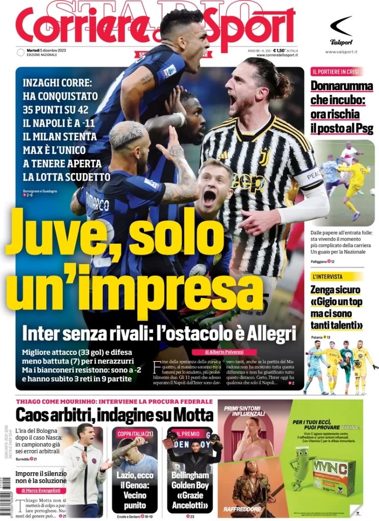 Le Prime Pagine Sportive Nazionali – 5 dicembre 28 Corriere Sport 1