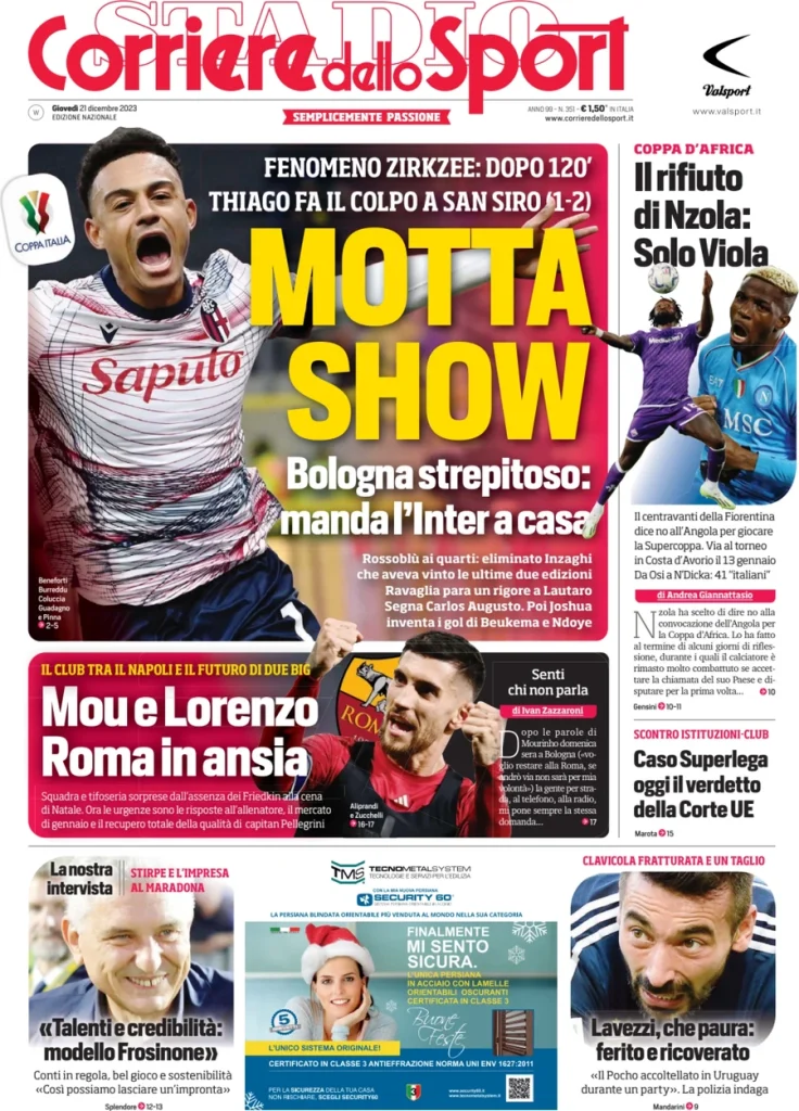 Le Prime Pagine Sportive Nazionali – 21 dicembre 28 Corriere Sport 7
