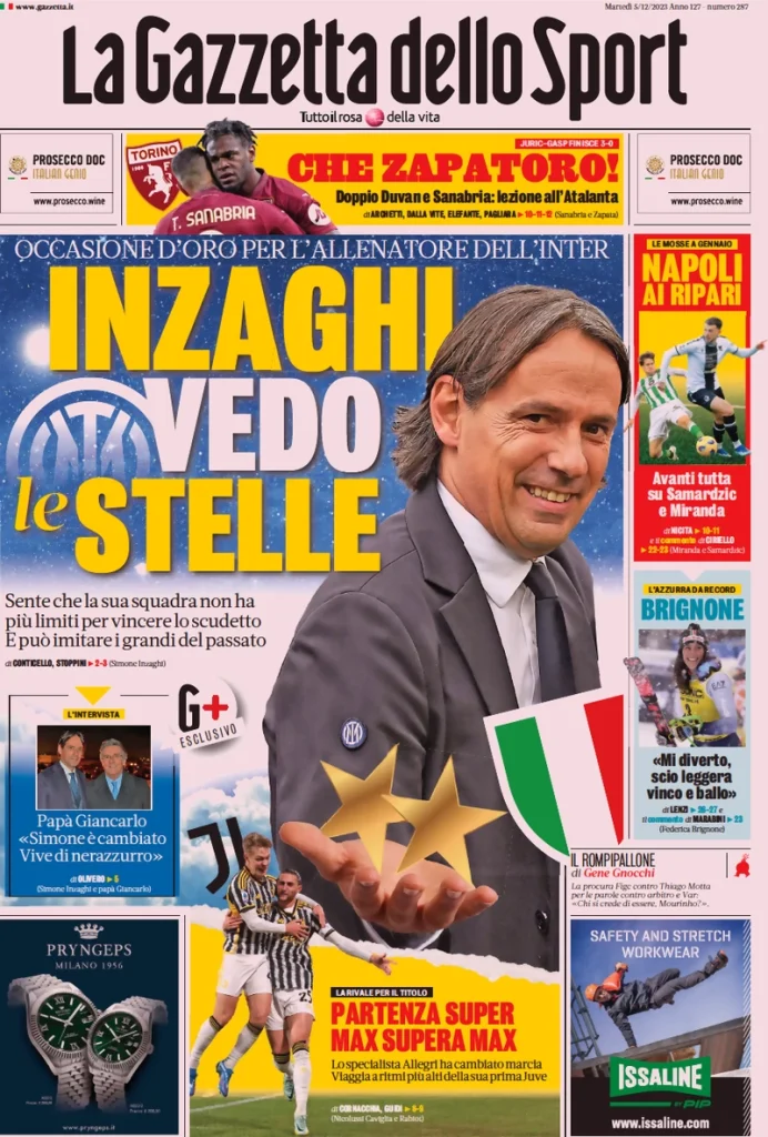 Le Prime Pagine Sportive Nazionali – 5 dicembre 27 Gazzetta dello Sport 1