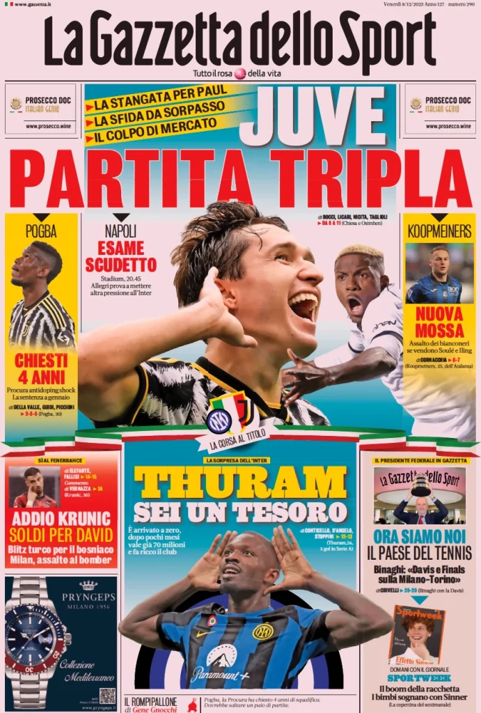 Le Prime Pagine Sportive Nazionali – 8 dicembre 27 Gazzetta dello Sport 3