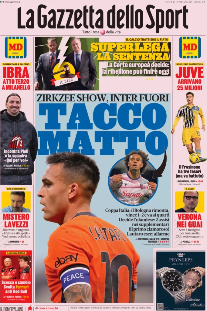 Le Prime Pagine Sportive Nazionali – 21 dicembre 27 Gazzetta dello Sport 7