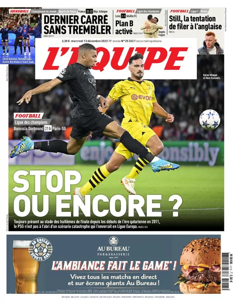 Le Prime Pagine Sportive Internazionali – 13 dicembre 29 LEquipe 5