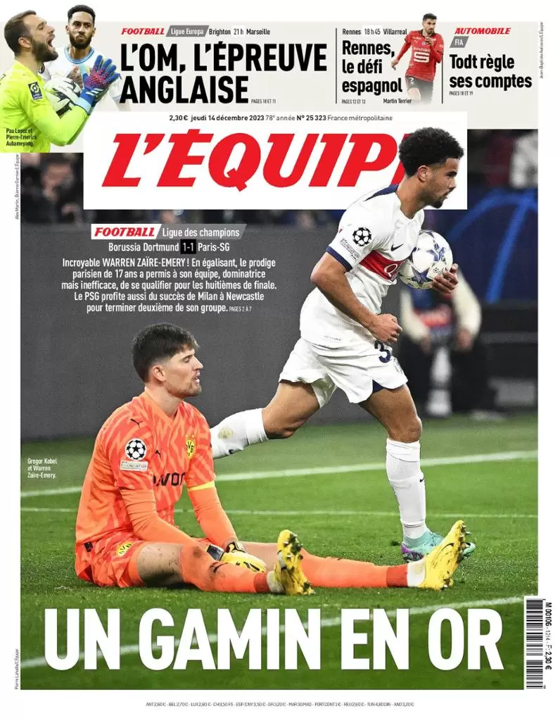 Le Prime Pagine Sportive Internazionali – 14 dicembre 28 LEquipe 6