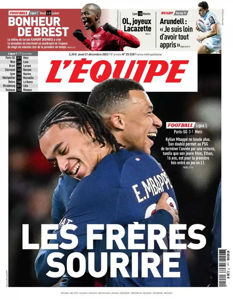 Le Prime Pagine Sportive Internazionali – 21 dicembre 29 LEquipe 7