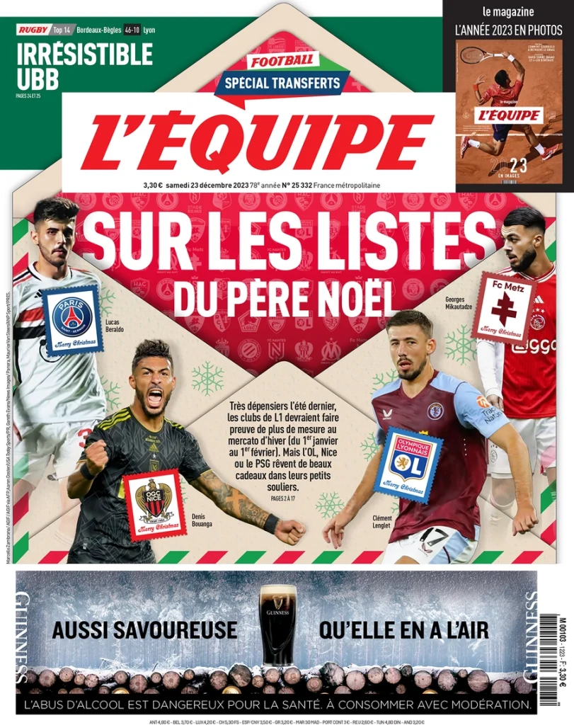 Le Prime Pagine Sportive Internazionali – 23 dicembre 29 LEquipe 8