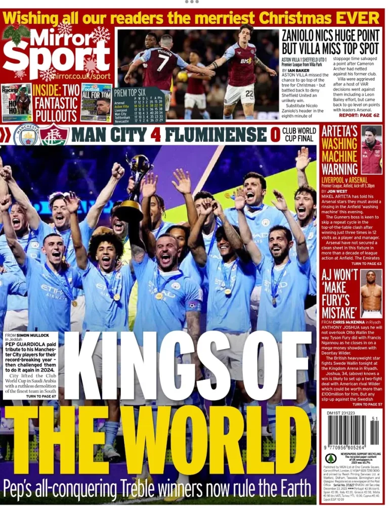 Le Prime Pagine Sportive Internazionali – 23 dicembre 31 Mirror 4