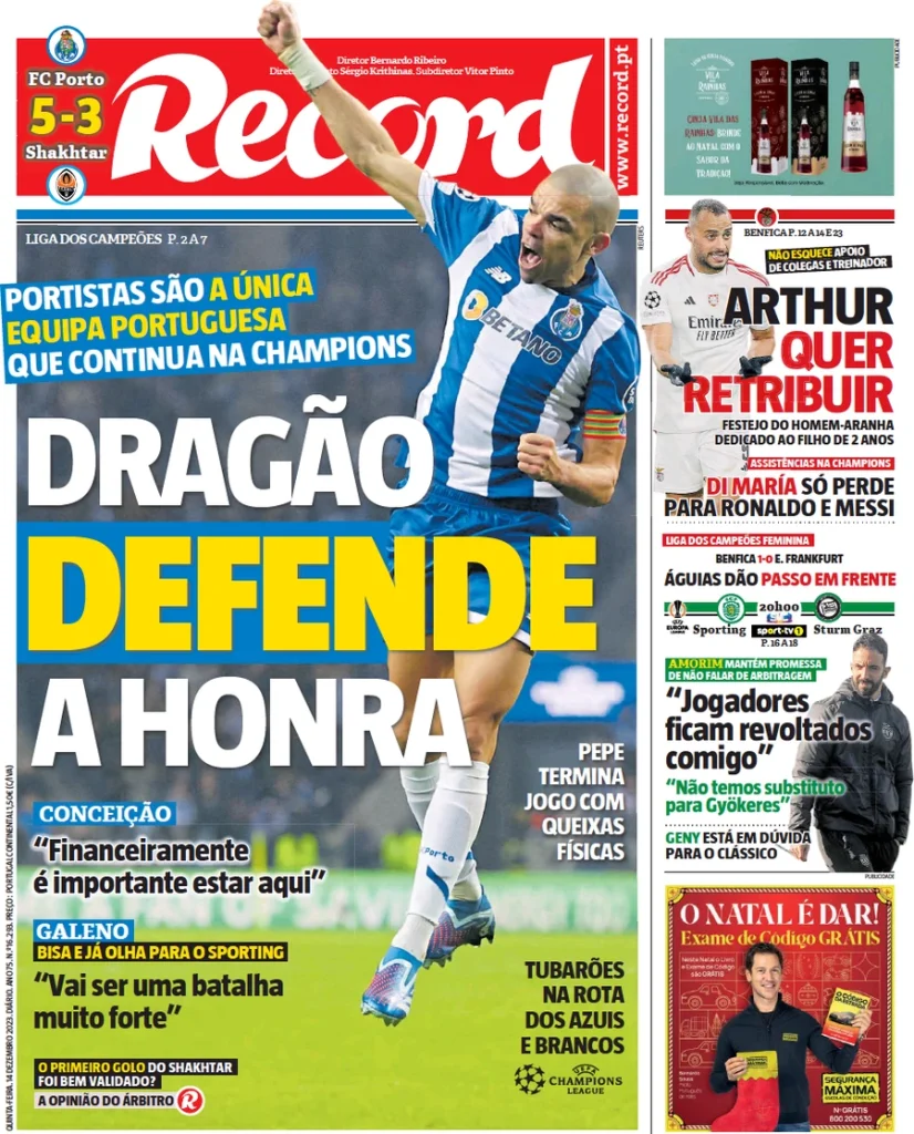 Le Prime Pagine Sportive Internazionali – 14 dicembre 31 Record 5