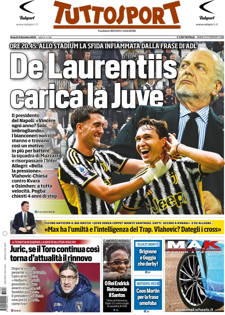 Le Prime Pagine Sportive Nazionali – 8 dicembre 29 Tuttosport 3