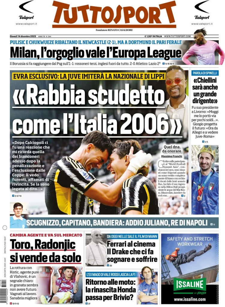 Le Prime Pagine Sportive Nazionali – 14 dicembre 29 Tuttosport 6