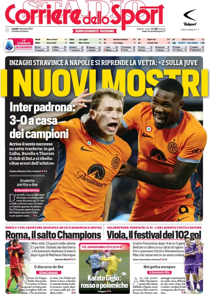 Le Prime Pagine Sportive Nazionali – 4 dicembre 28 corriere dello sport 013012318