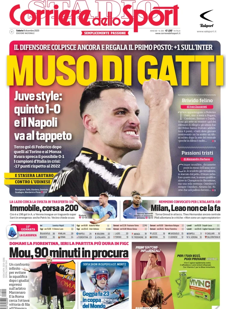 Le Prime Pagine Sportive Nazionali – 9 dicembre 28 corriere2
