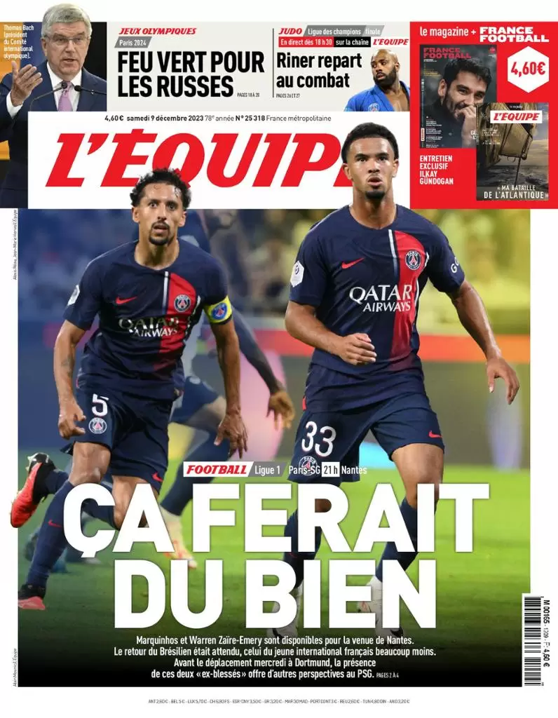 Le Prime Pagine Sportive Internazionali – 9 dicembre 3 l equipe 003849480