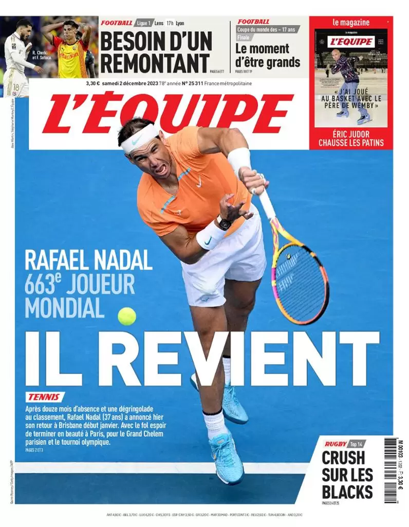 Le Prime Pagine Sportive Internazionali – 2 dicembre 28 l equipe 004008596
