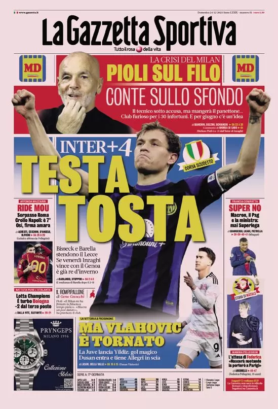 Le Prime Pagine Sportive Nazionali – 24 dicembre 27 la gazzetta dello sport 005601786