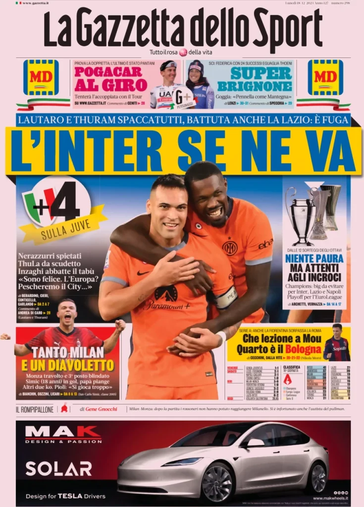 Le prime pagine sportive nazionali – 18 dicembre 27 la gazzetta dello sport 050807372