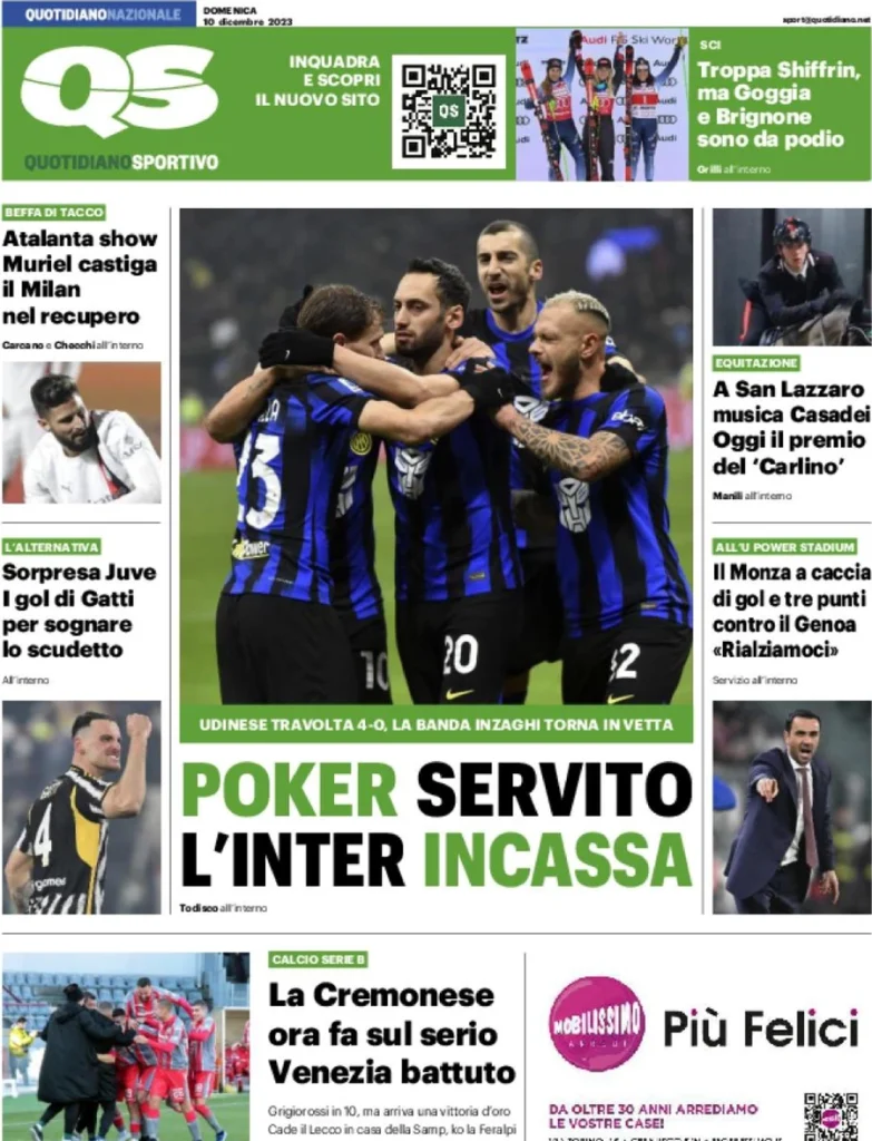 Le Prime Pagine Sportive Nazionali – 10 dicembre 30 qs quotidiano sportivo 062106909