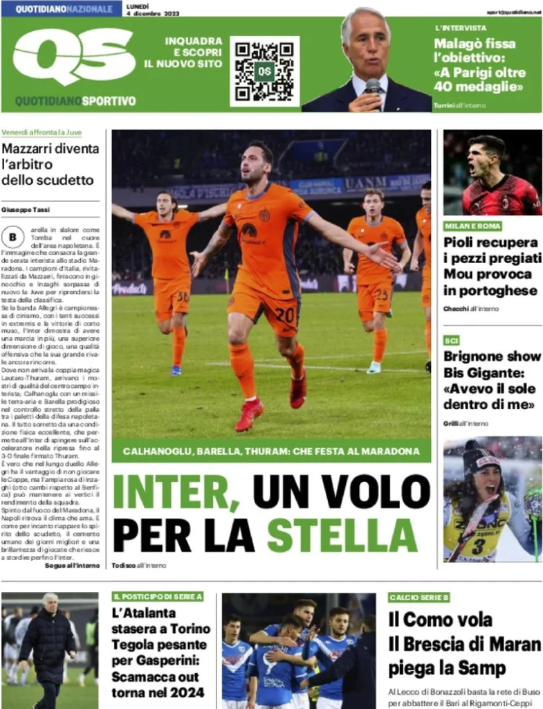 Le Prime Pagine Sportive Nazionali – 4 dicembre 30 qs quotidiano sportivo 062107854