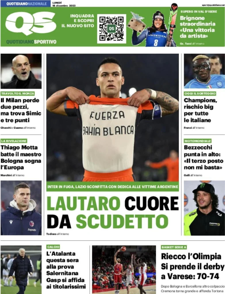 Le prime pagine sportive nazionali – 18 dicembre 30 qs quotidiano sportivo 063606857