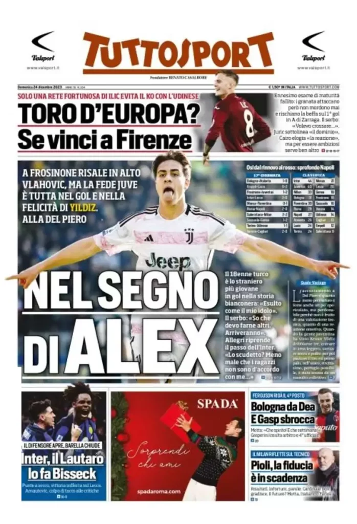 Le Prime Pagine Sportive Nazionali – 24 dicembre 29 tuttosport 002310346