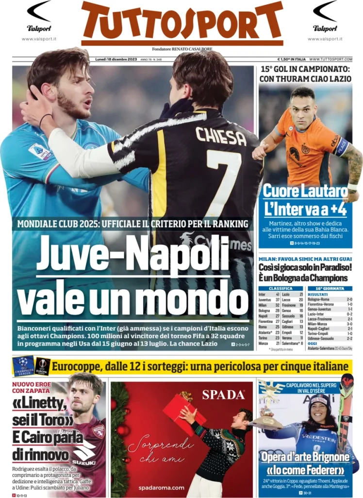 Le prime pagine sportive nazionali – 18 dicembre 29 tuttosport 020804759