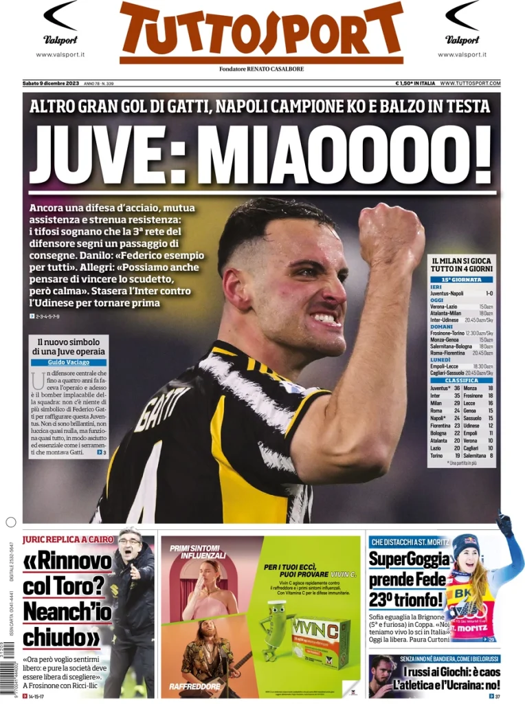 Le Prime Pagine Sportive Nazionali – 9 dicembre 29 tuttosport 3 1