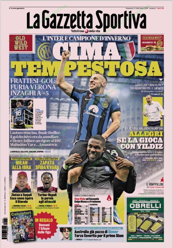 Le Prime Pagine Sportive Nazionali – 7 gennaio 27 1