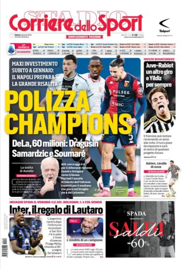 Le Prime Pagine Sportive Nazionali – 6 gennaio 28 Corriere dello Sport 1
