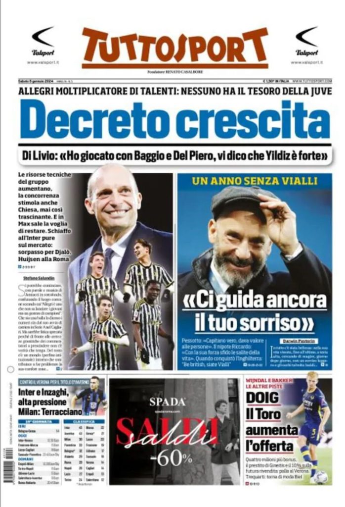 Le Prime Pagine Sportive Nazionali – 6 gennaio 29 Tuttosport 1