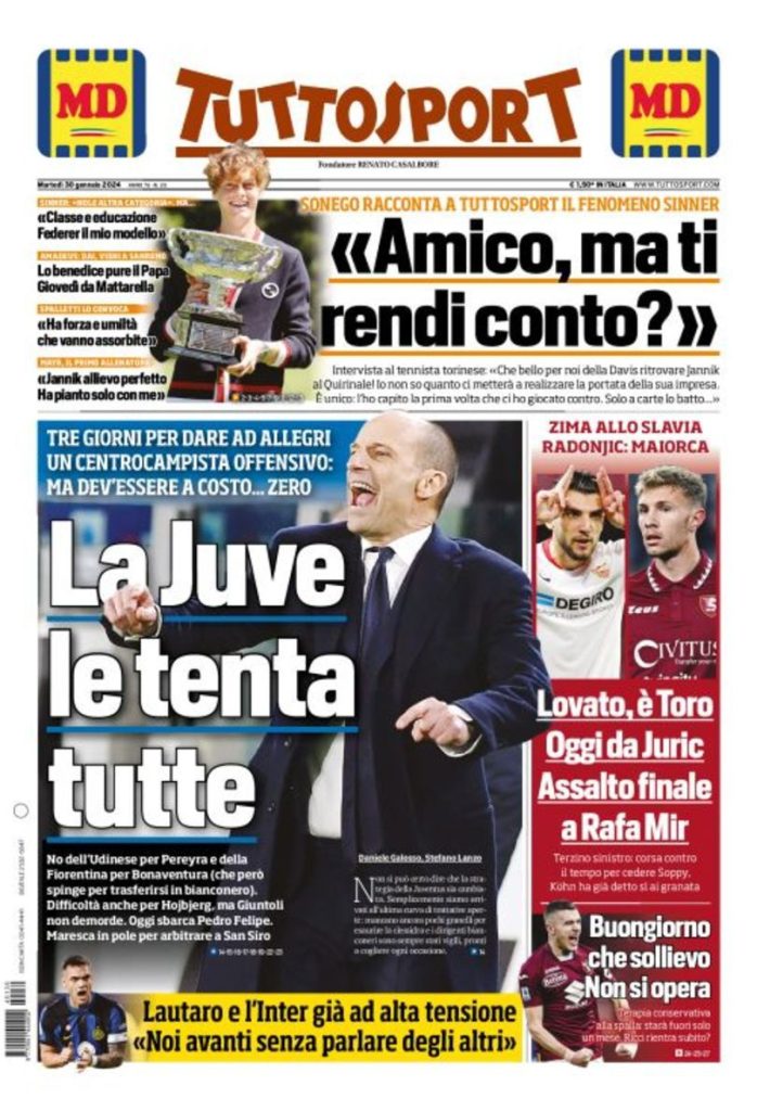 «Lautaro e l’Inter ad alta tensione»: così Tuttosport in prima pagina 27 WhatsApp Image 2024 01 30 at 07.58.57