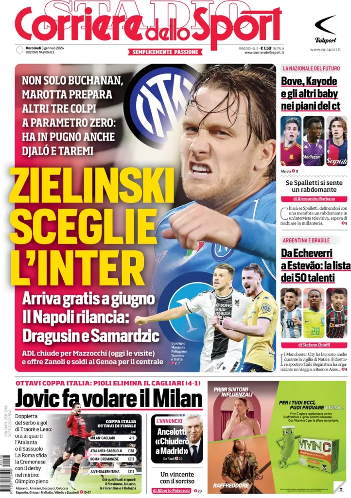 Le Prime Pagine Sportive Nazionali – 3 gennaio 28 corriere dello sport 070856541
