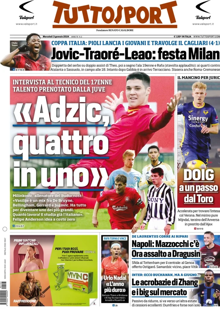 Le Prime Pagine Sportive Nazionali – 3 gennaio 29 tuttosport 070722305