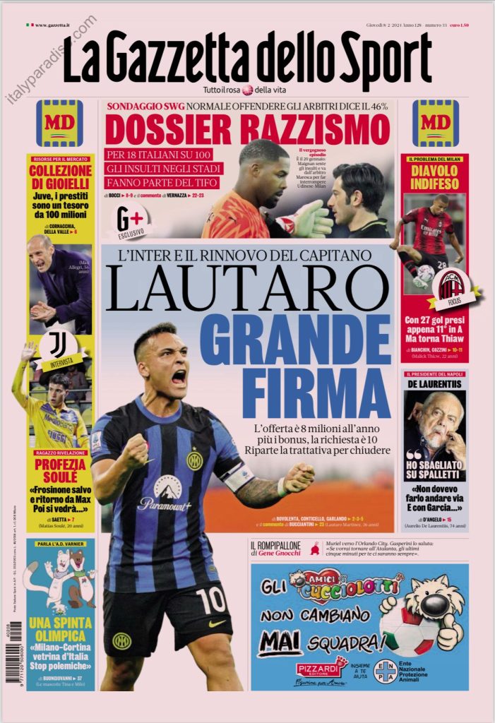 Le Prime Pagine Sportive Nazionali - 8 febbraio 27 1 3