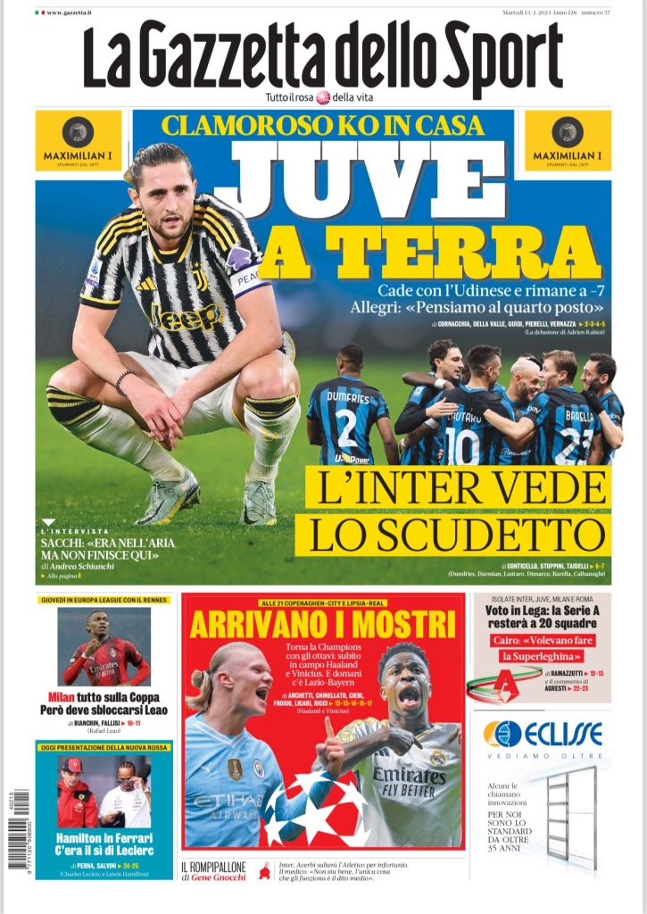 Le Prime Pagine Sportive Nazionali - 13 febbraio 27 1 4