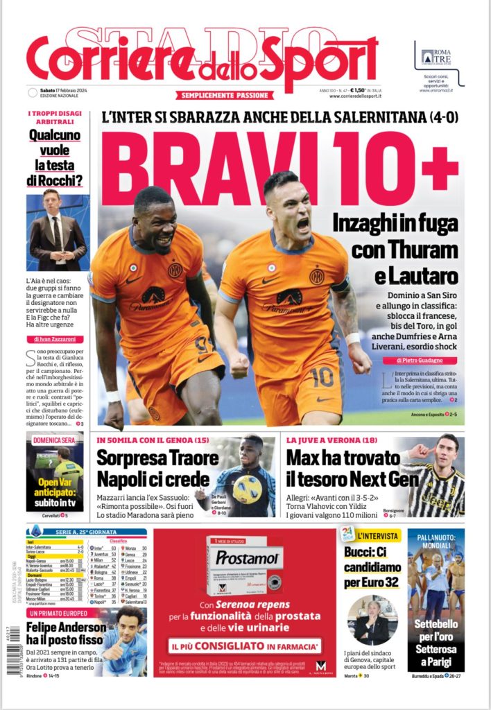 Le Prime Pagine Sportive Nazionali - 17 febbraio 28 2 6