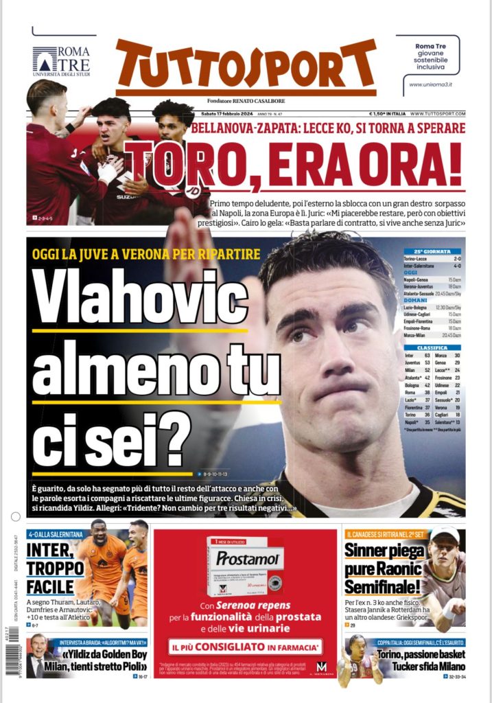 Le Prime Pagine Sportive Nazionali - 17 febbraio 29 3 5